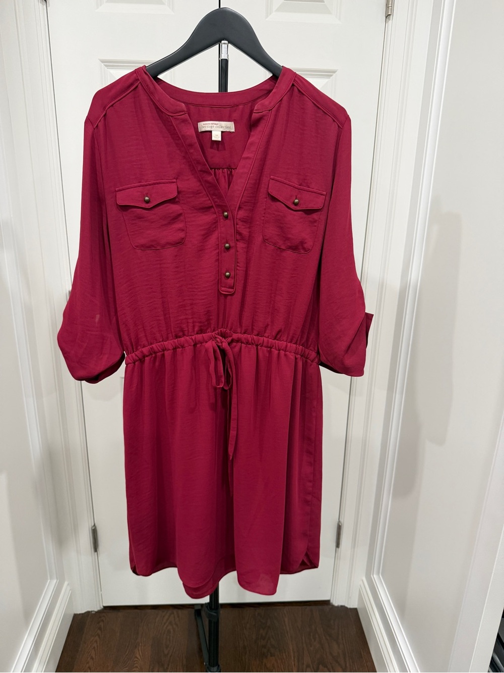 Banana Republic Burgundy Shirt-Style Drawstring Dress